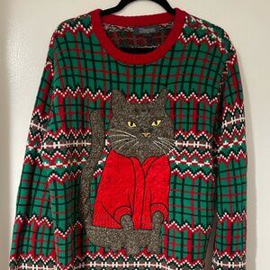 Ugly Christmas Sweater with Brown Cat